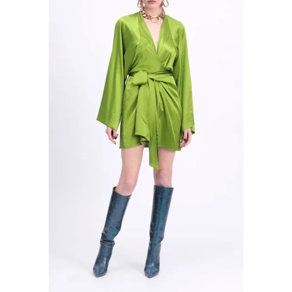 Danam Other | Camila Silk-satin Kimono Wrap Mini Dress | Color: Green | Size: 38 | Thesilenceco's Closet